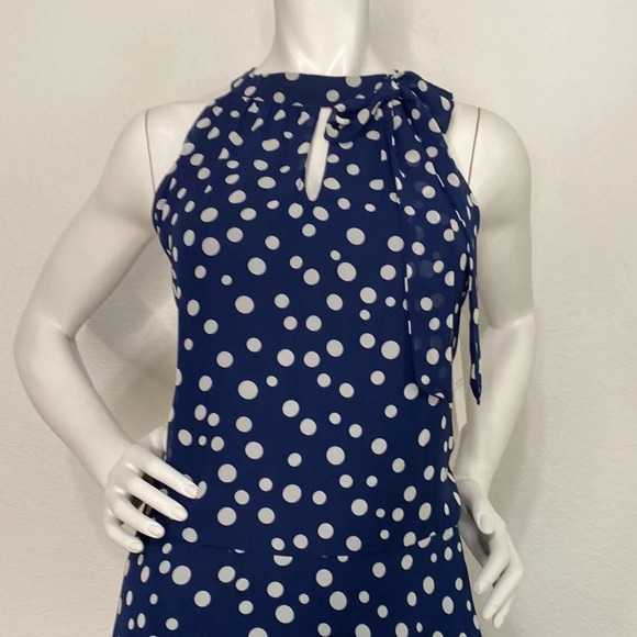 Tahari NEW Navy Blue & White Polka Dot Hi-Lo Midi Dress Size 14 - Picture 3 of 13
